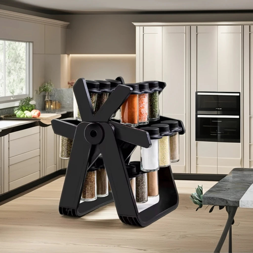 Étagère à Épices Rotative en Verre – Set de 18 Pots à Épices