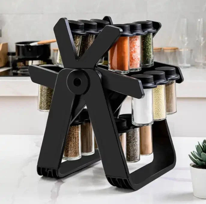 Étagère à Épices Rotative en Verre – Set de 18 Pots à Épices